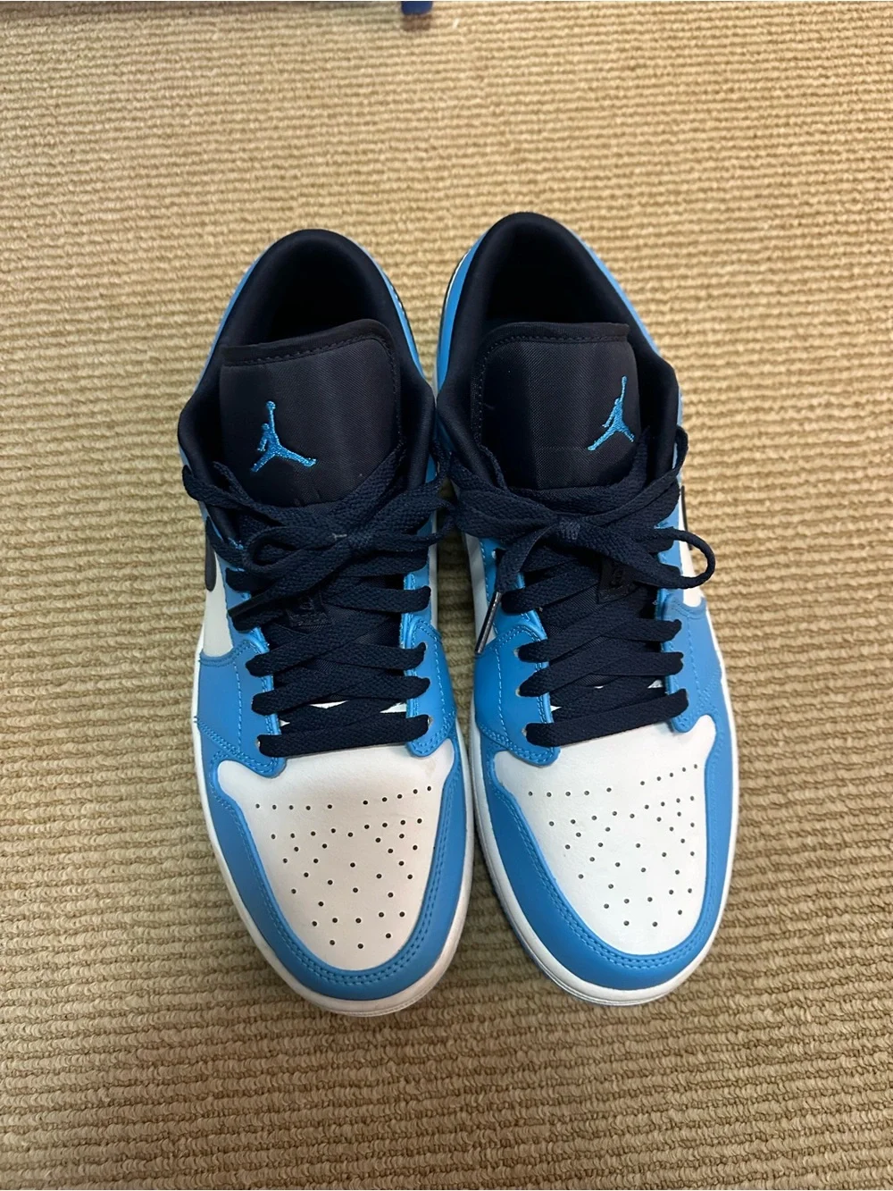 Jordan1  Low-Top Sneakers in White & Light Blue